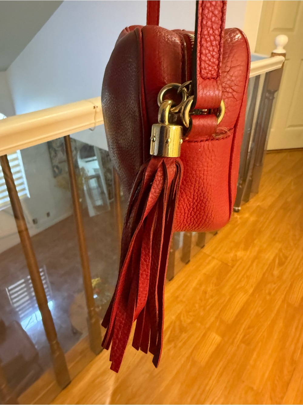 Gucci Red Pebbled Leather Crossbody with Tassel - Picture 4 of 12